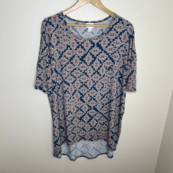 Lularoe Blue Pink Pattern Short Sleeve Tunic Large - Picture 1 of 8